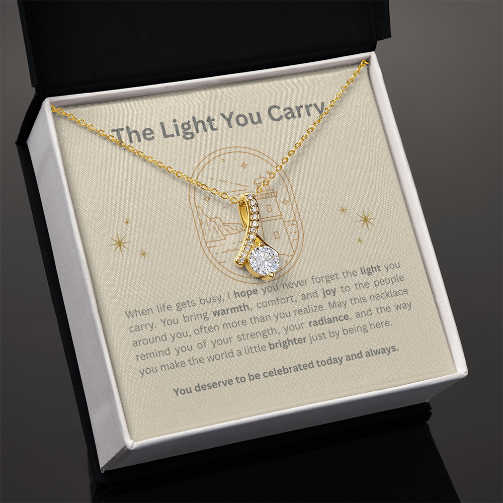 The Light You Carry Women's Empowerment Necklace – Alluring Beauty Pendant with Heartfelt Message Card | 14k White Gold or 18k Gold Finish | Inspirational Gift for Her