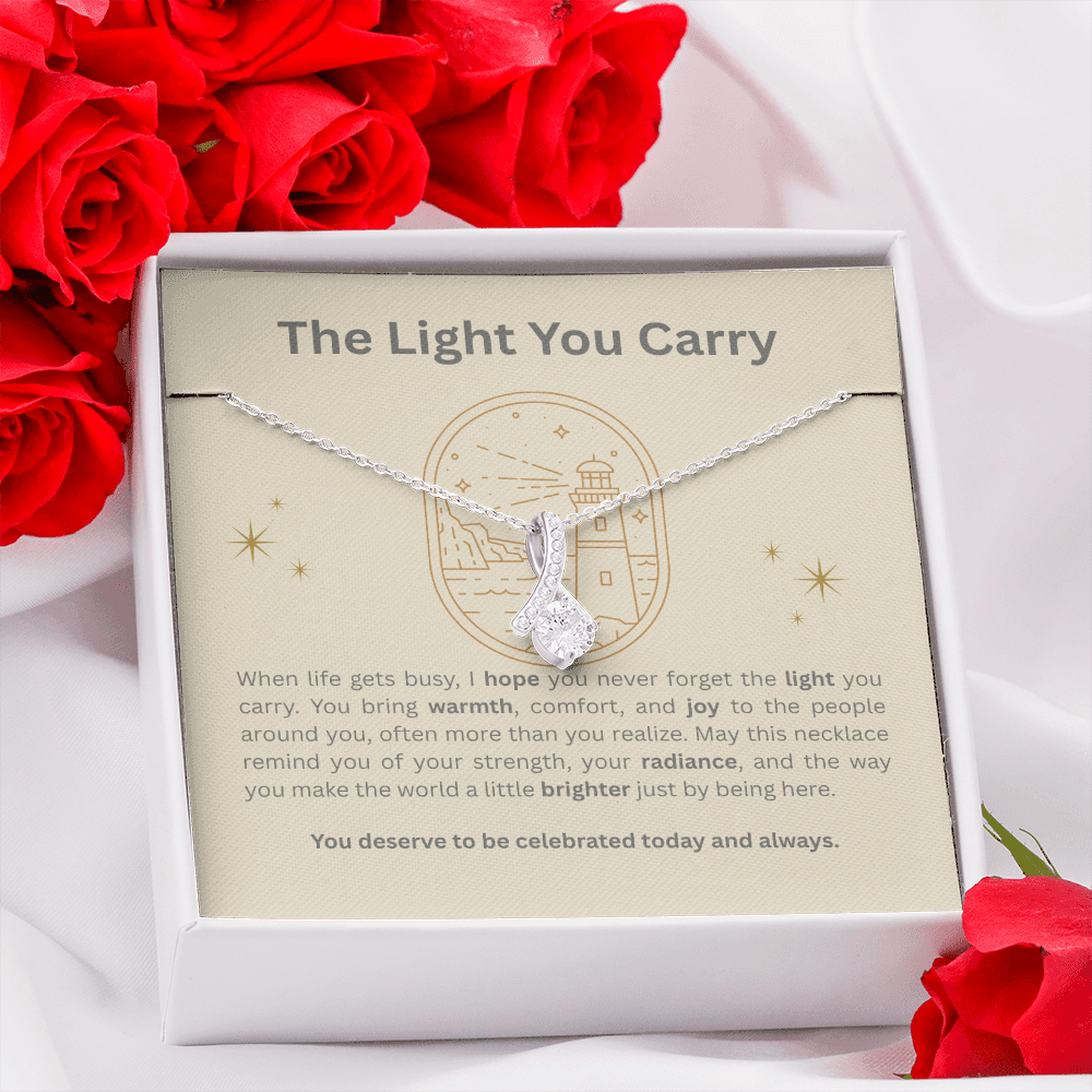 The Light You Carry Women's Empowerment Necklace – Alluring Beauty Pendant with Heartfelt Message Card | 14k White Gold or 18k Gold Finish | Inspirational Gift for Her