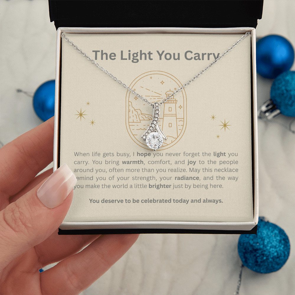 The Light You Carry Women's Empowerment Necklace – Alluring Beauty Pendant with Heartfelt Message Card | 14k White Gold or 18k Gold Finish | Inspirational Gift for Her