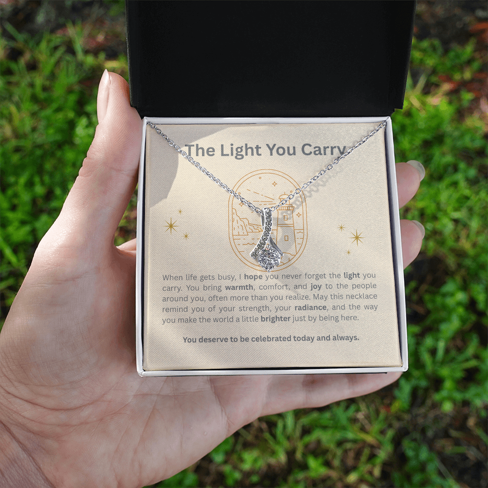 The Light You Carry Women's Empowerment Necklace – Alluring Beauty Pendant with Heartfelt Message Card | 14k White Gold or 18k Gold Finish | Inspirational Gift for Her