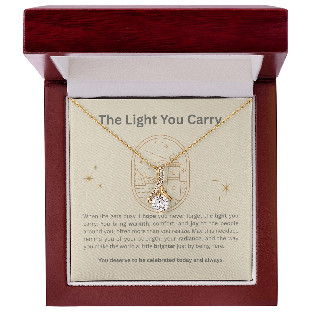 The Light You Carry Women's Empowerment Necklace – Alluring Beauty Pendant with Heartfelt Message Card | 14k White Gold or 18k Gold Finish | Inspirational Gift for Her