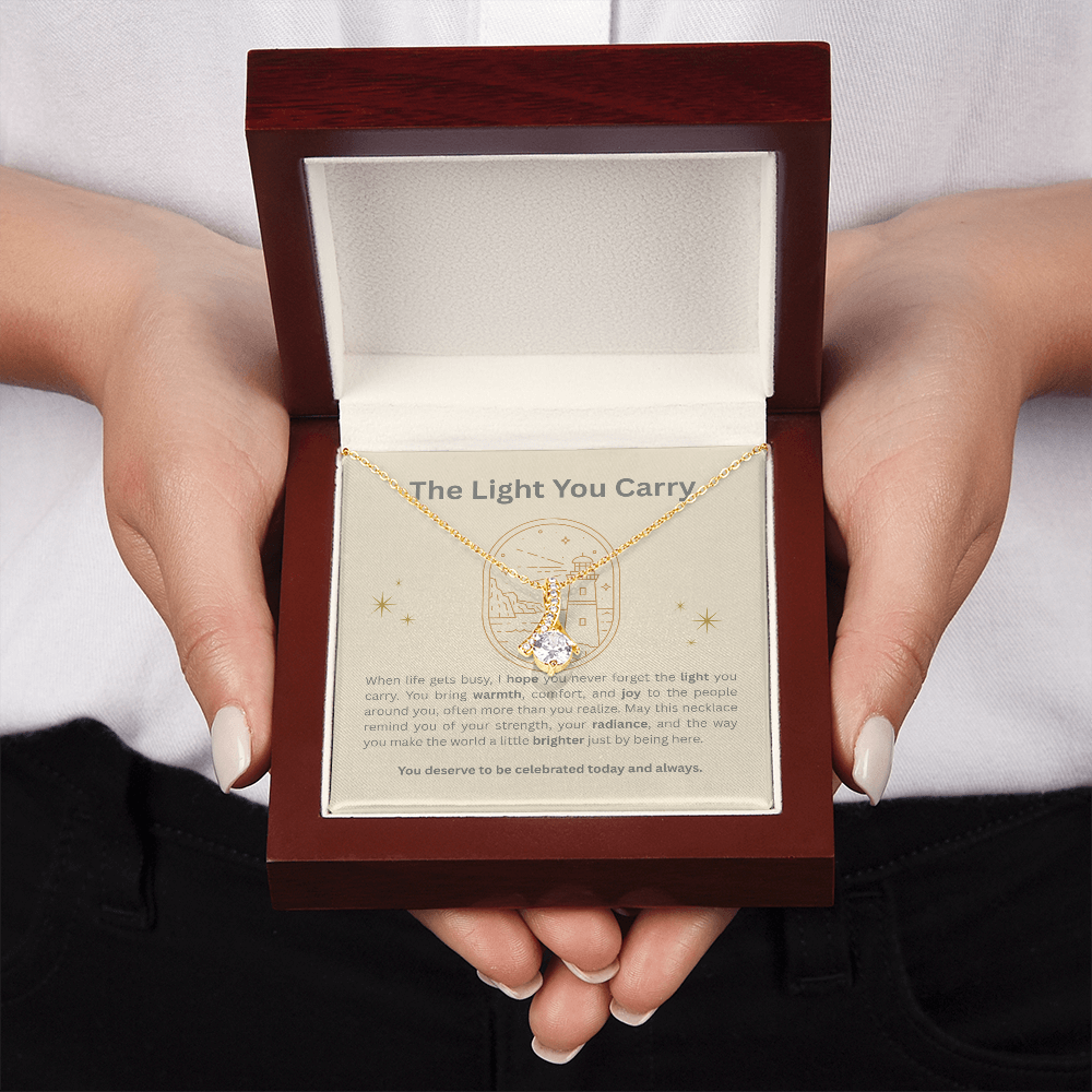 The Light You Carry Women's Empowerment Necklace – Alluring Beauty Pendant with Heartfelt Message Card | 14k White Gold or 18k Gold Finish | Inspirational Gift for Her