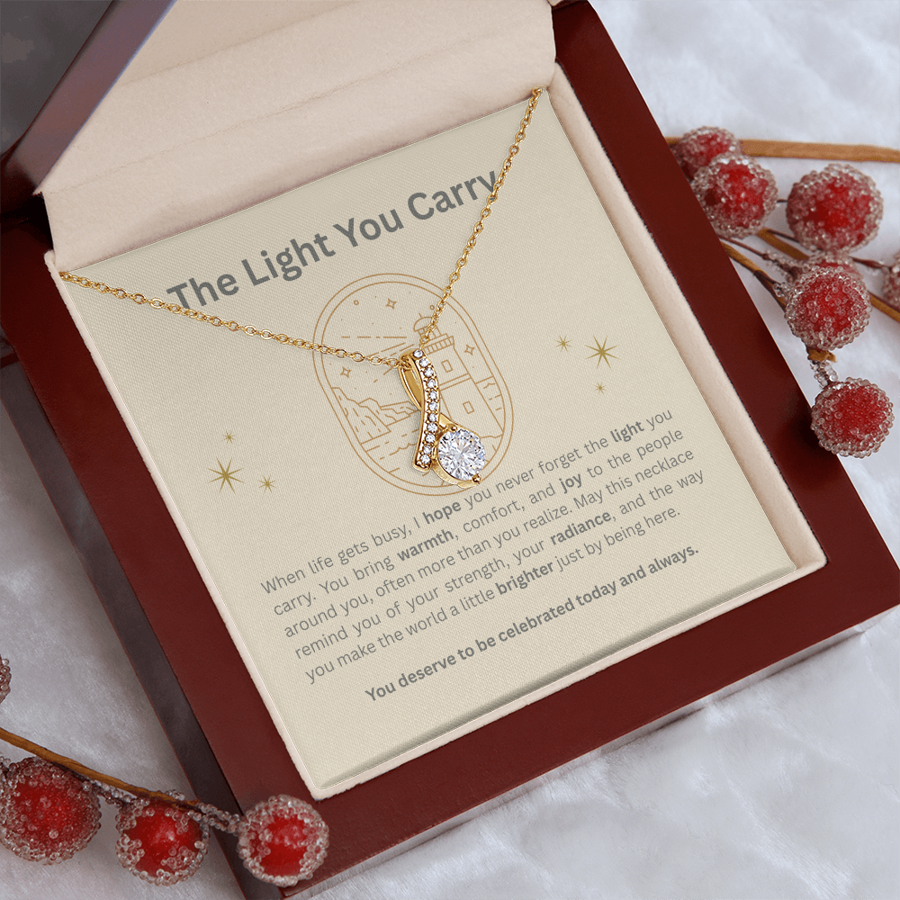 The Light You Carry Women's Empowerment Necklace – Alluring Beauty Pendant with Heartfelt Message Card | 14k White Gold or 18k Gold Finish | Inspirational Gift for Her