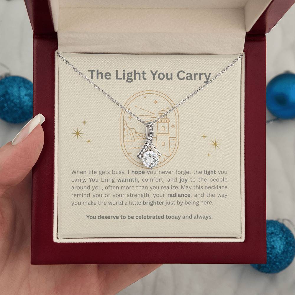 The Light You Carry Women's Empowerment Necklace – Alluring Beauty Pendant with Heartfelt Message Card | 14k White Gold or 18k Gold Finish | Inspirational Gift for Her