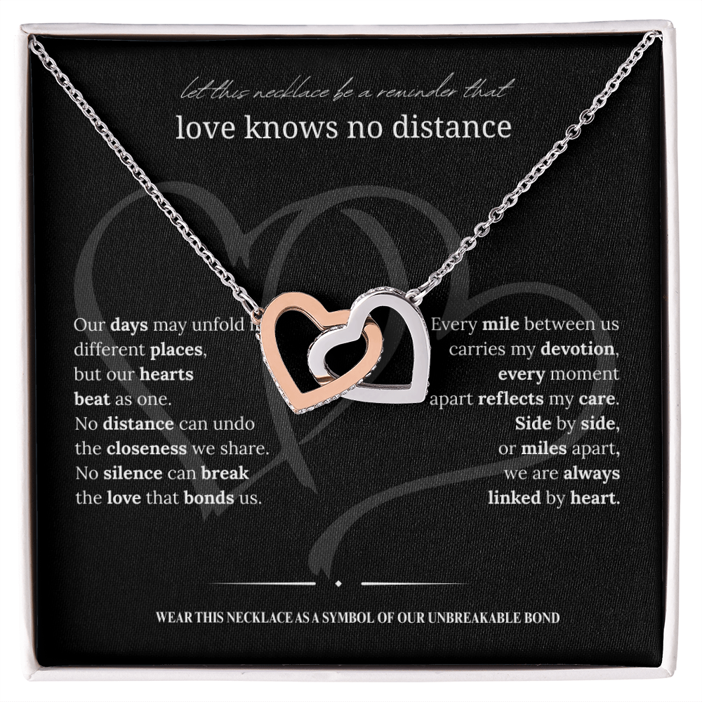 Long Distance Girlfriend Gift | Interlocking Hearts Necklace | Long Distance Love Gift for Her |14K White or 18K Yellow Gold Finish