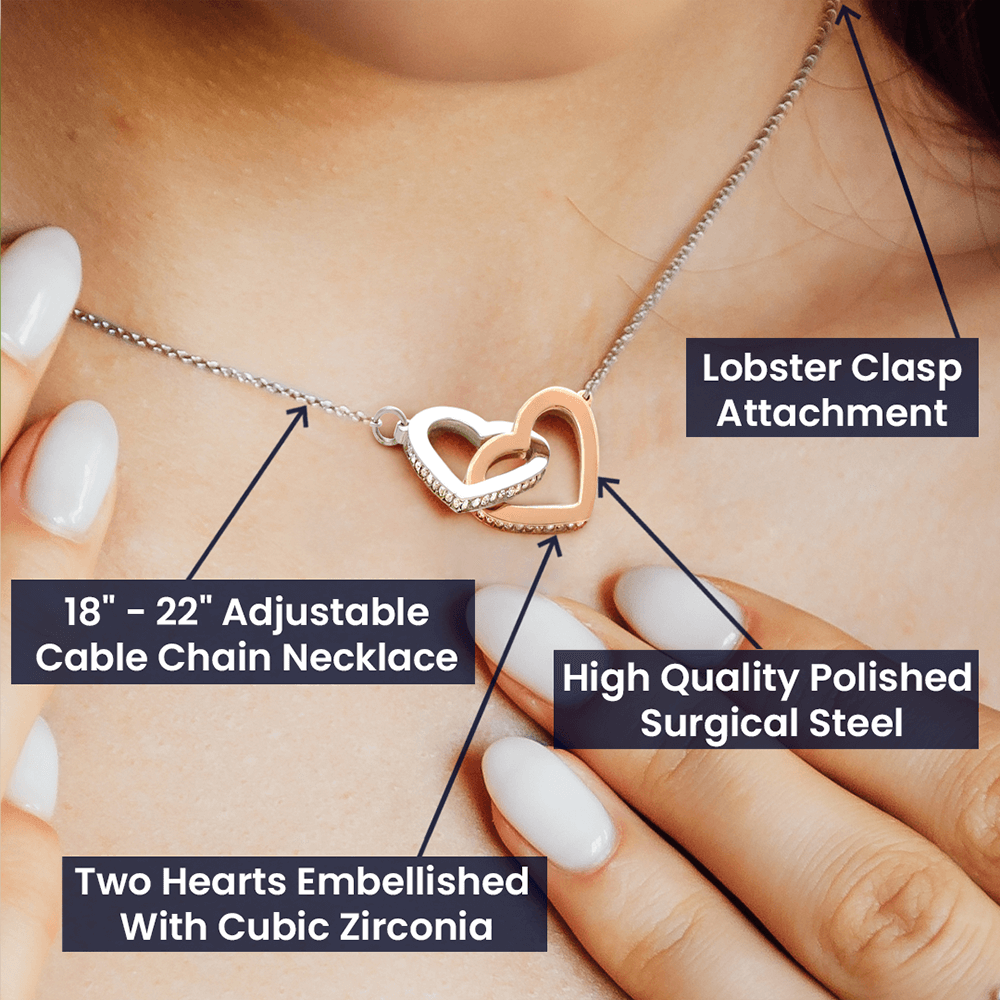 Long Distance Girlfriend Gift | Interlocking Hearts Necklace | Long Distance Love Gift for Her |14K White or 18K Yellow Gold Finish