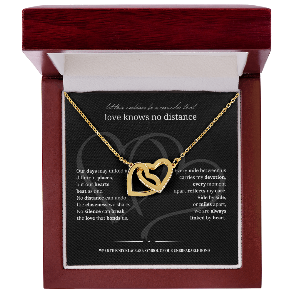 Long Distance Girlfriend Gift | Interlocking Hearts Necklace | Long Distance Love Gift for Her |14K White or 18K Yellow Gold Finish