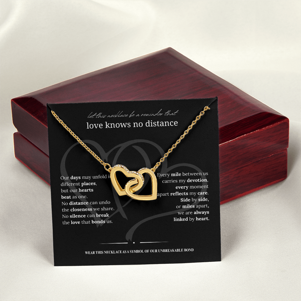 Long Distance Girlfriend Gift | Interlocking Hearts Necklace | Long Distance Love Gift for Her |14K White or 18K Yellow Gold Finish