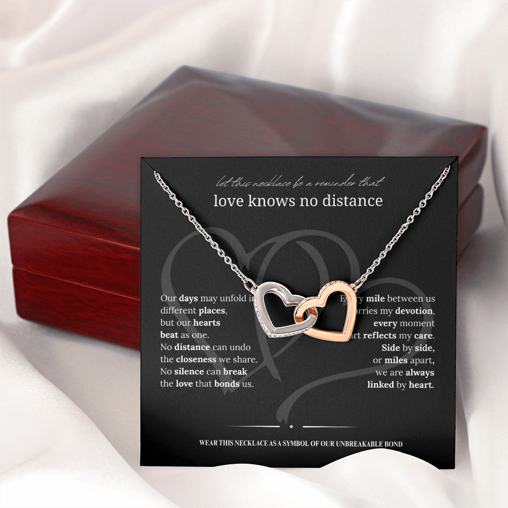 Long Distance Girlfriend Gift | Interlocking Hearts Necklace | Long Distance Love Gift for Her |14K White or 18K Yellow Gold Finish