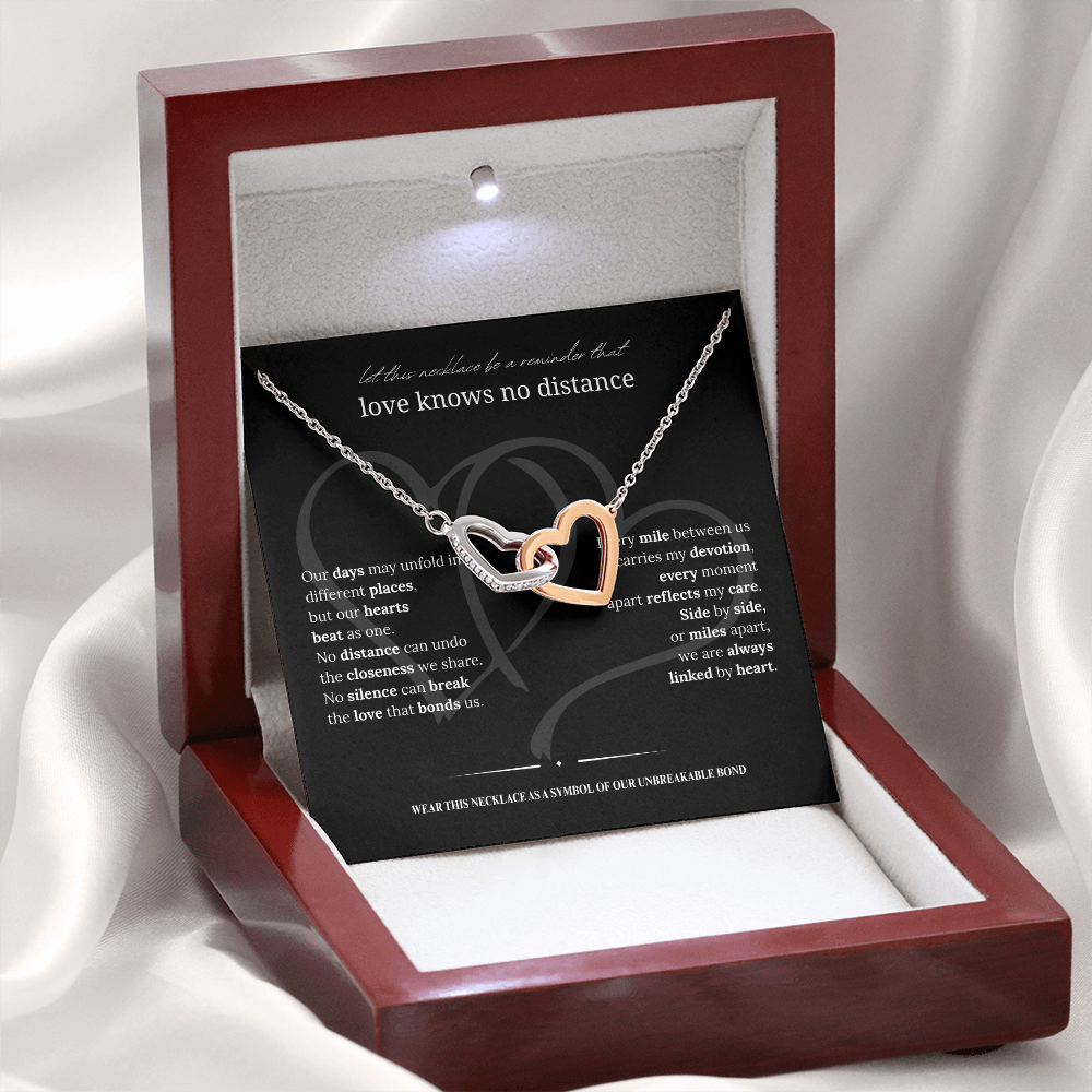 Long Distance Girlfriend Gift | Interlocking Hearts Necklace | Long Distance Love Gift for Her |14K White or 18K Yellow Gold Finish