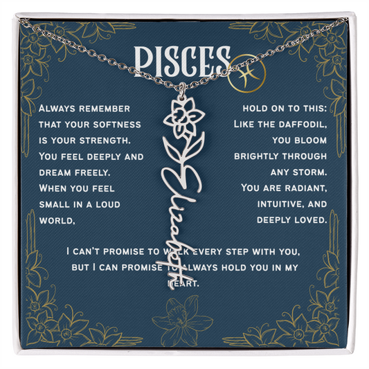Pisces Personalized Name Necklace – Daffodil Birth Flower – March