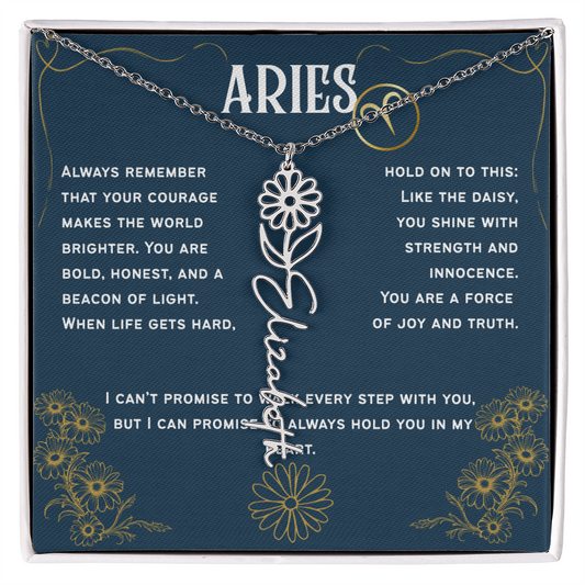 Aries Personalized Name Necklace – Daisy Birth Flower – April