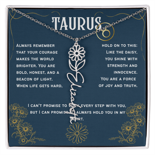 Taurus Personalized Name Necklace – Daisy Birth Flower – April