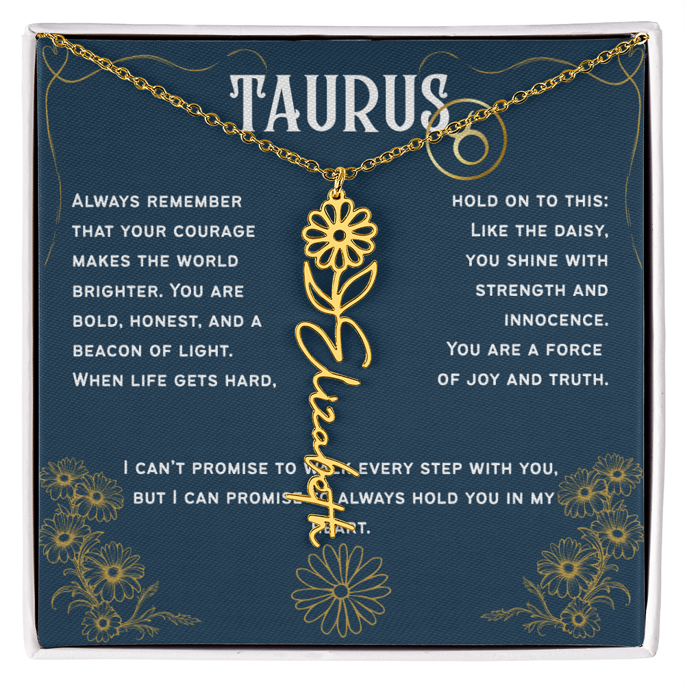 Taurus Personalized Name Necklace – Daisy Birth Flower – April