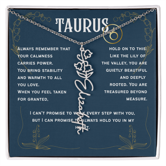 Taurus Personalized Name Necklace – Lily of the Valley Birth Flower – May