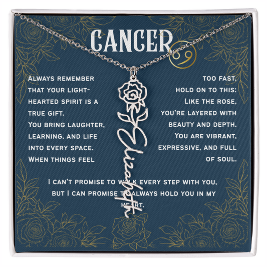 Cancer Personalized Name Necklace – Rose Birth Flower – June