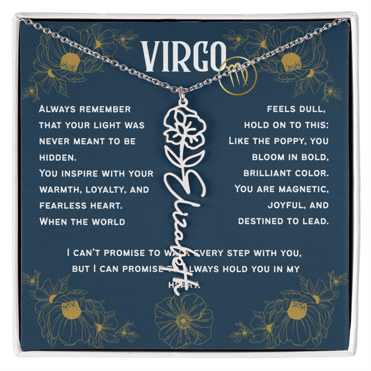 Virgo Personalized Name Necklace – Poppy Birth Flower – August
