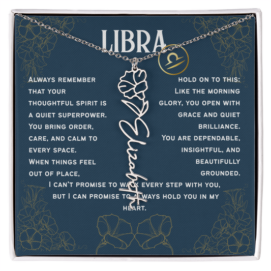 Libra Personalized Name Necklace – Morning Glory Birth Flower – September