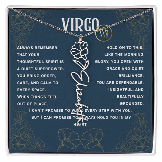 Virgo Personalized Name Necklace – Morning Glory Birth Flower – September