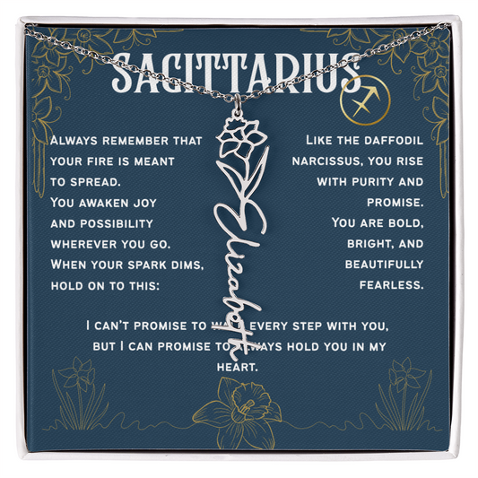 Sagittarius Personalized Name Necklace – Daffodil Narcissus Birth Flower – December