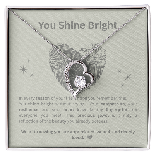 You Shine Bright Appreciation Necklace | Double-Heart Pendant with Message Card | White Gold & Yellow Gold Finish |  Gift for Her