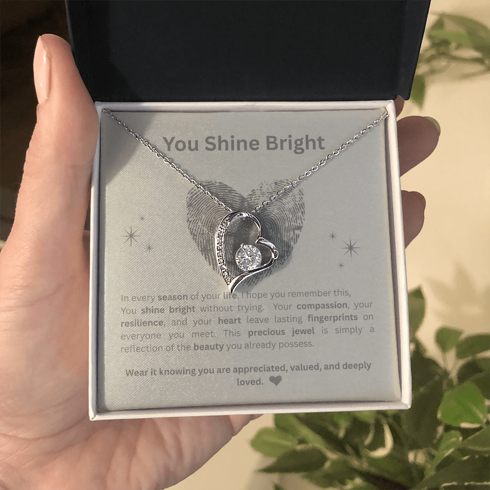 You Shine Bright Appreciation Necklace | Double-Heart Pendant with Message Card | White Gold & Yellow Gold Finish |  Gift for Her