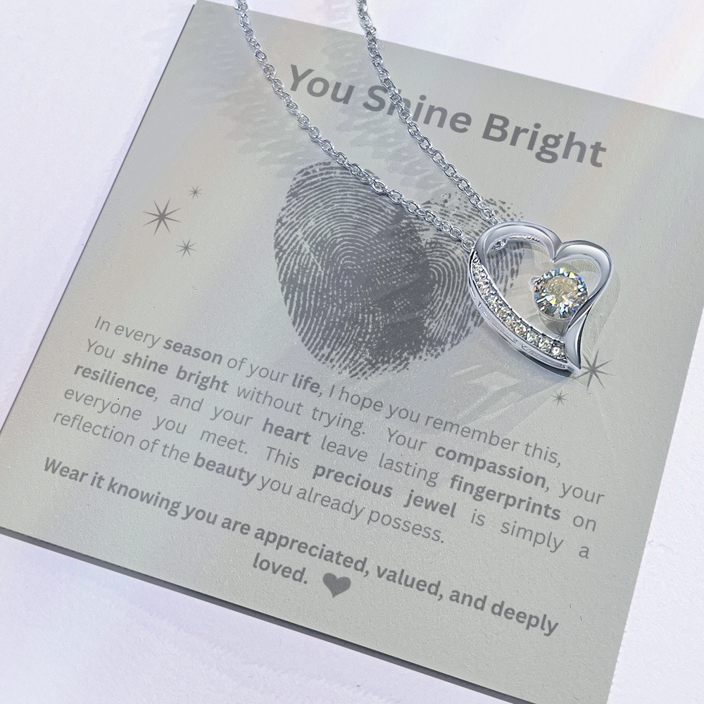 You Shine Bright Appreciation Necklace | Double-Heart Pendant with Message Card | White Gold & Yellow Gold Finish |  Gift for Her