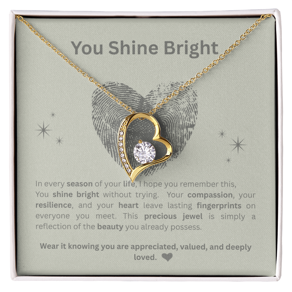 You Shine Bright Appreciation Necklace | Double-Heart Pendant with Message Card | White Gold & Yellow Gold Finish |  Gift for Her