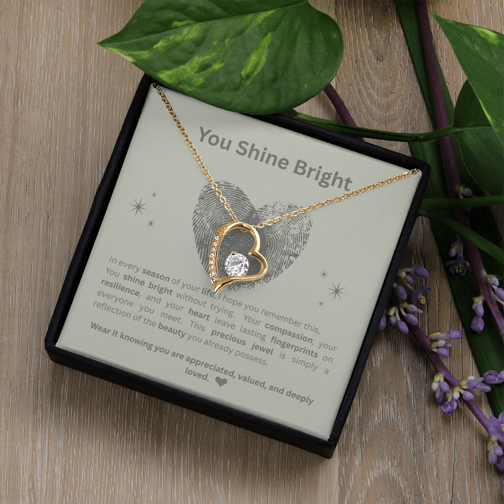 You Shine Bright Appreciation Necklace | Double-Heart Pendant with Message Card | White Gold & Yellow Gold Finish |  Gift for Her