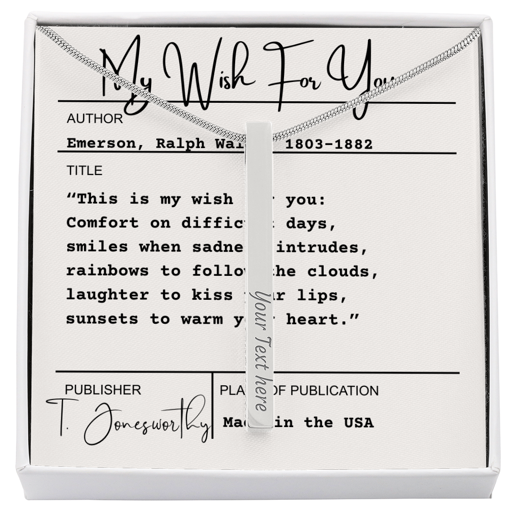 Engraved 4-Sided Minimalist Stick Necklace  |  Custom Bookmark | Personalized Bar Pendant  Gift for Readers with Emerson Quote Card |