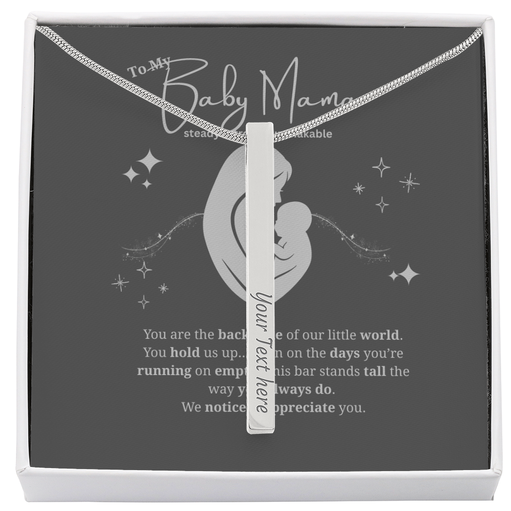 Baby Mama Gift | Engraved 4-Sided Stick Necklace • “Backbone of Our World” Message Card • Mother's Day, Birthday, Christmas