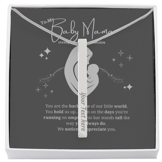 Baby Mama Gift | Engraved 4-Sided Stick Necklace • “Backbone of Our World” Message Card • Mother's Day, Birthday, Christmas