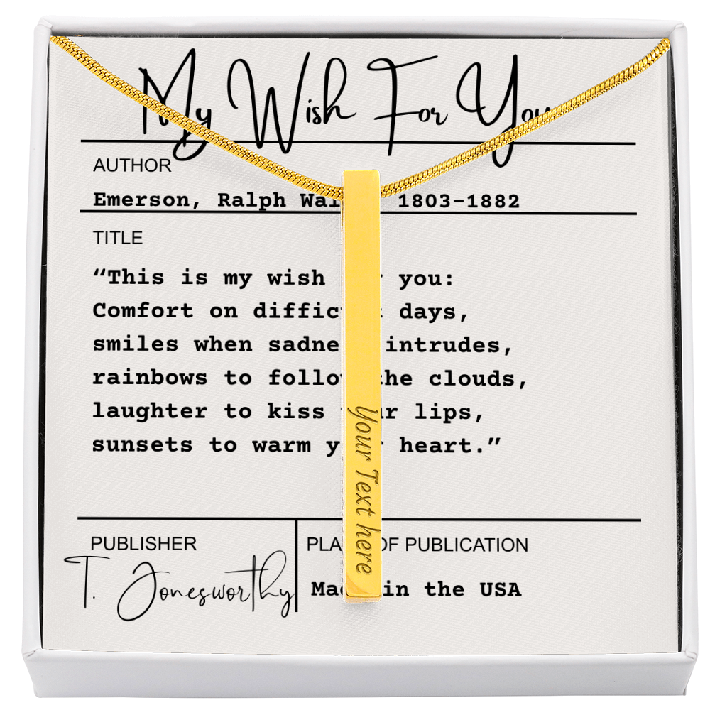 Engraved 4-Sided Minimalist Stick Necklace  |  Custom Bookmark | Personalized Bar Pendant  Gift for Readers with Emerson Quote Card |