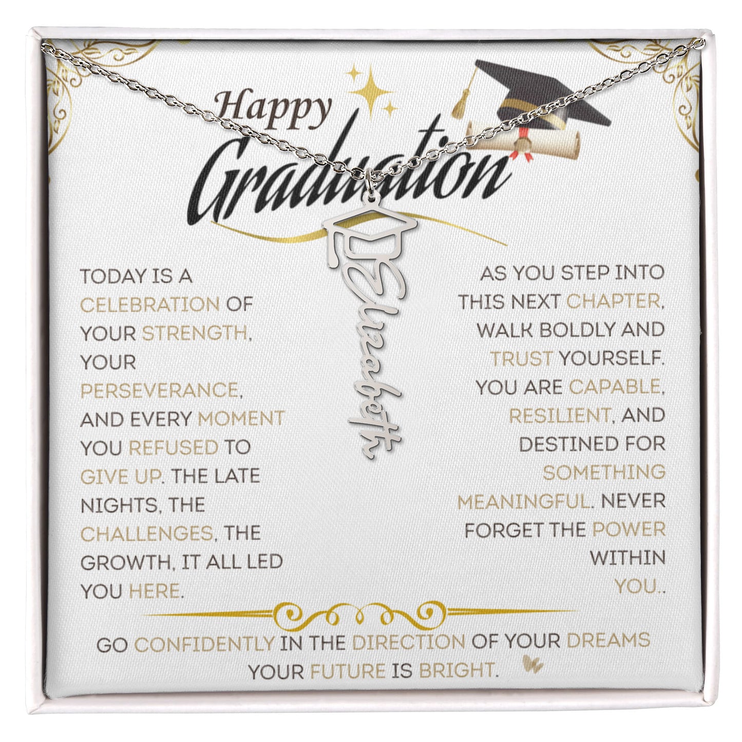 Personalized Graduation Name Necklace with Cap – Custom Graduate Gift for Her, High School & College Keepsake Jewelry, Class of 2026 Gift