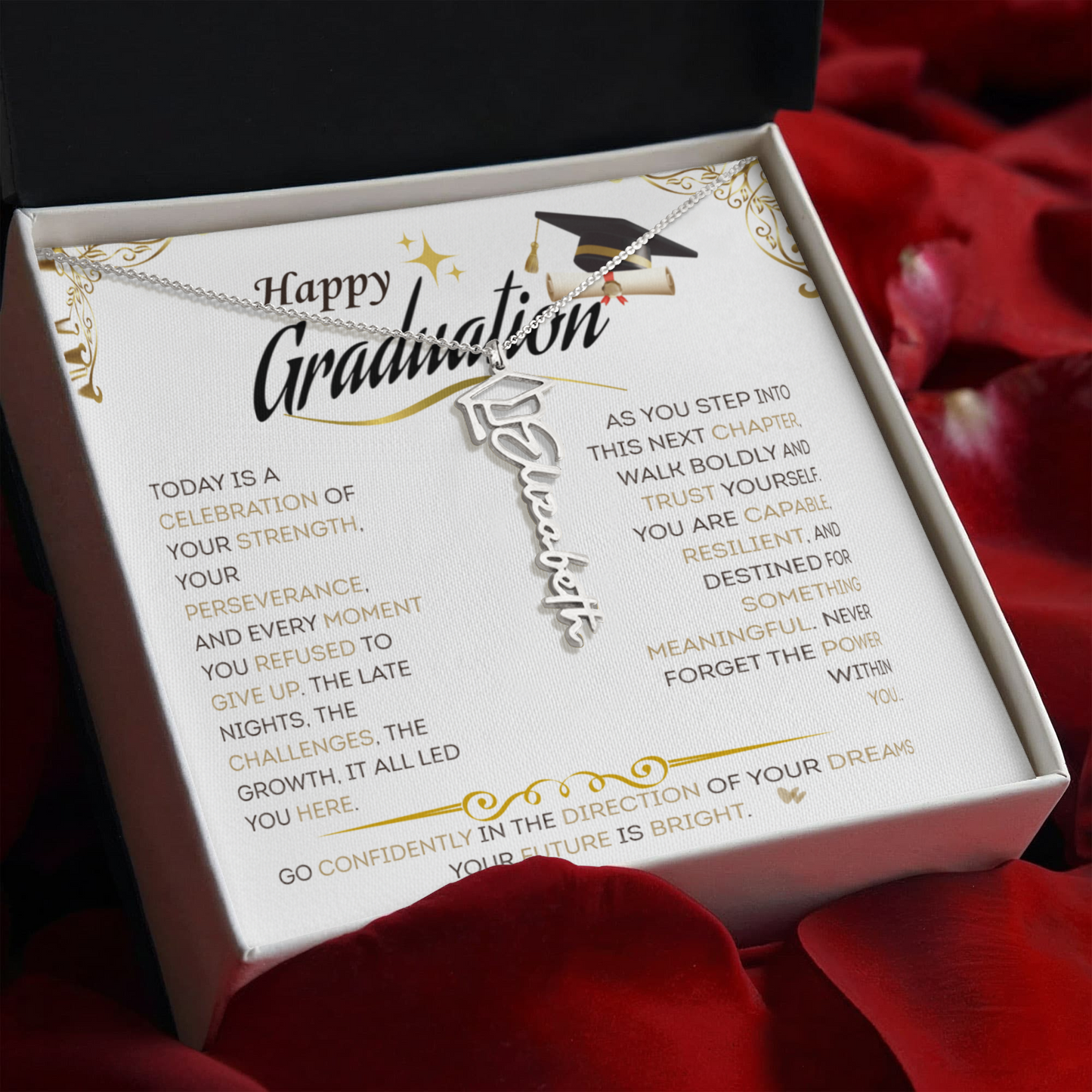 Personalized Graduation Name Necklace with Cap – Custom Graduate Gift for Her, High School & College Keepsake Jewelry, Class of 2026 Gift