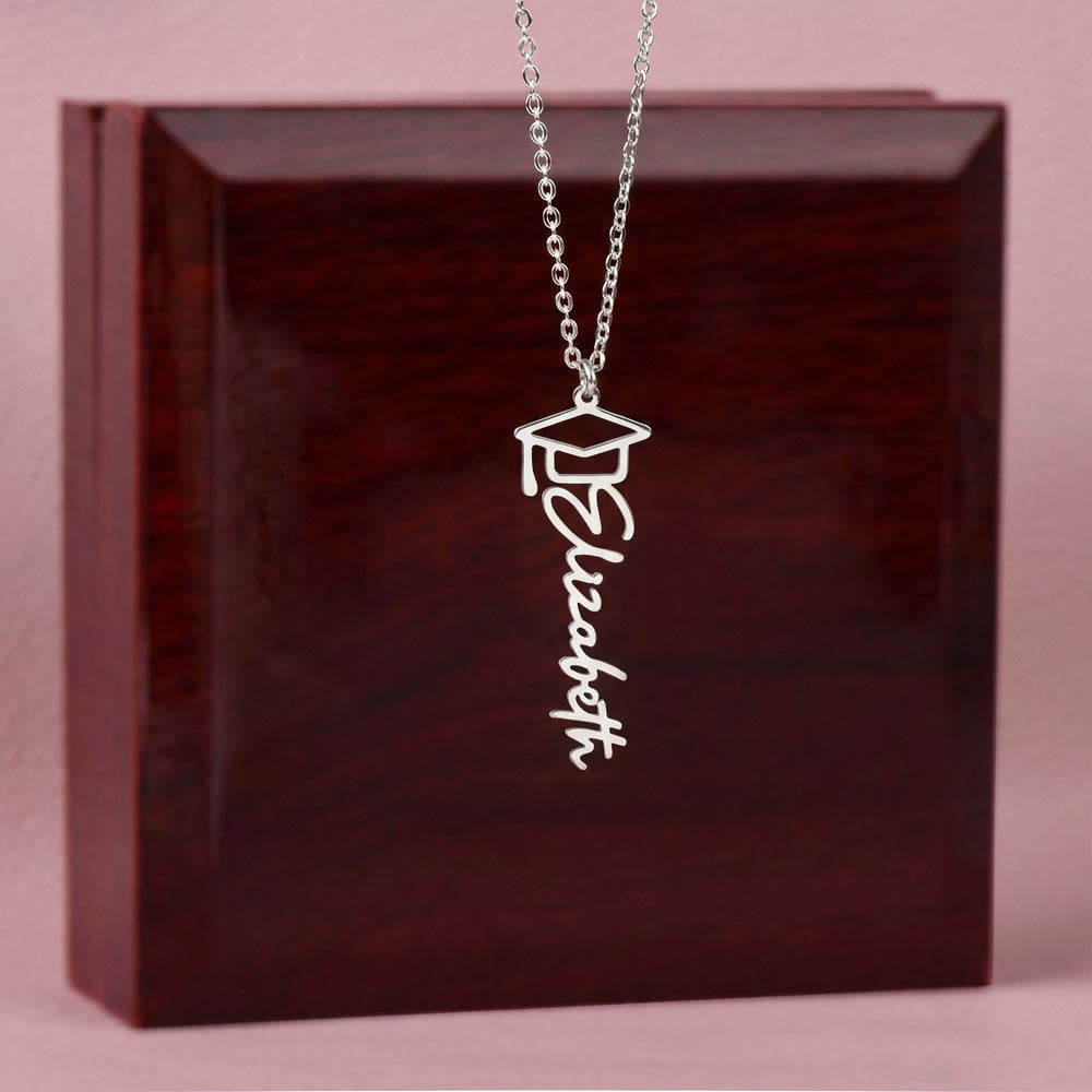 Personalized Graduation Name Necklace with Cap – Custom Graduate Gift for Her, High School & College Keepsake Jewelry, Class of 2026 Gift