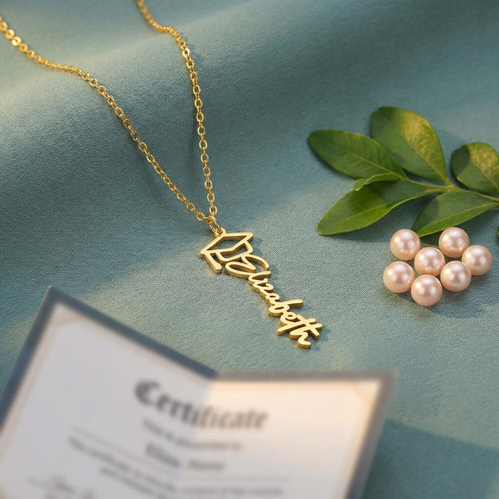 Personalized Graduation Name Necklace with Cap – Custom Graduate Gift for Her, High School & College Keepsake Jewelry, Class of 2026 Gift
