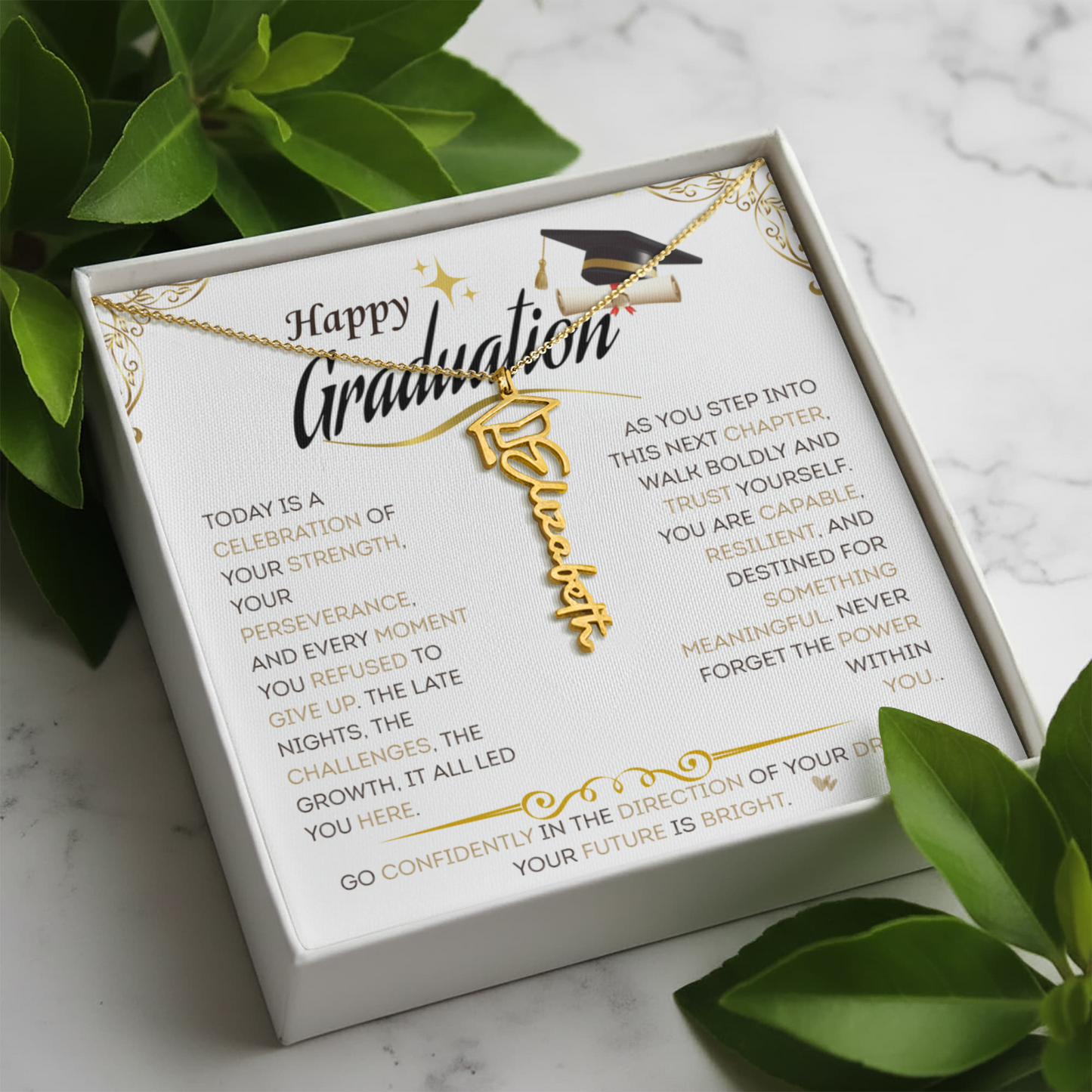 Personalized Graduation Name Necklace with Cap – Custom Graduate Gift for Her, High School & College Keepsake Jewelry, Class of 2026 Gift