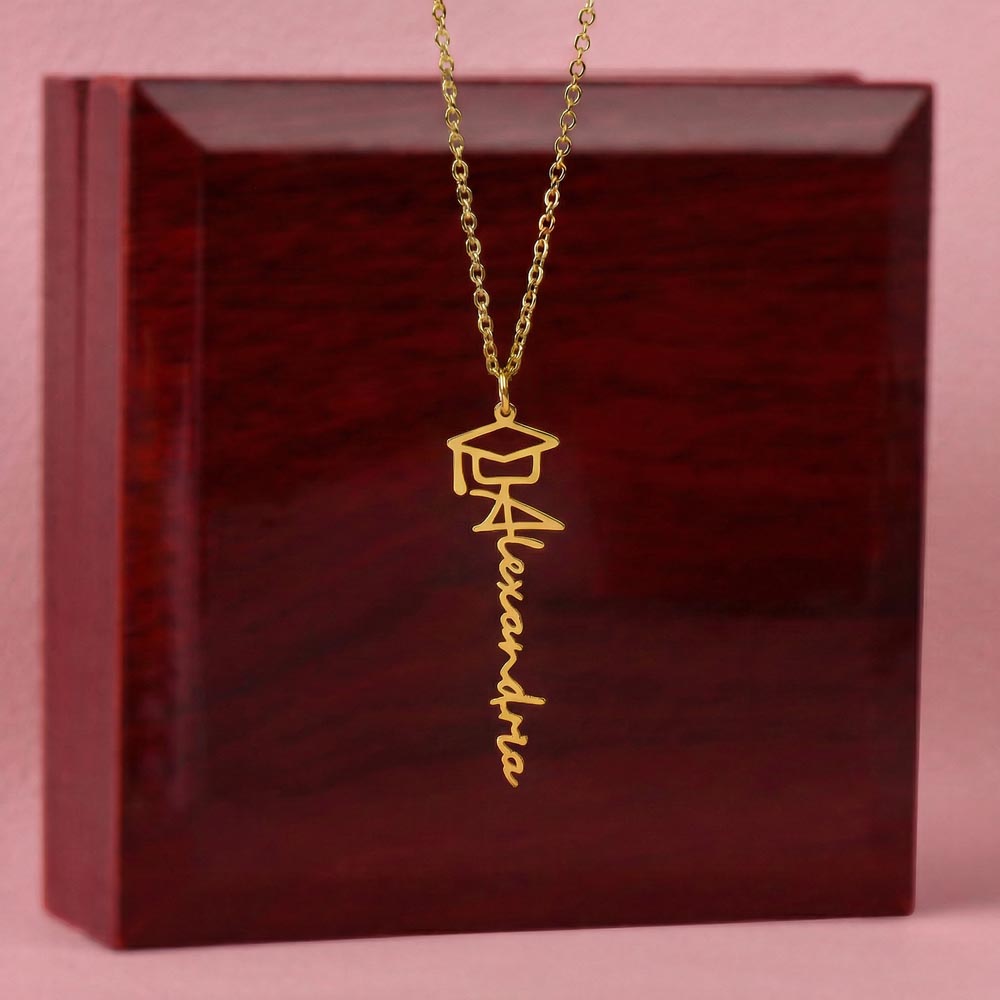 Personalized Graduation Name Necklace with Cap – Custom Graduate Gift for Her, High School & College Keepsake Jewelry, Class of 2026 Gift
