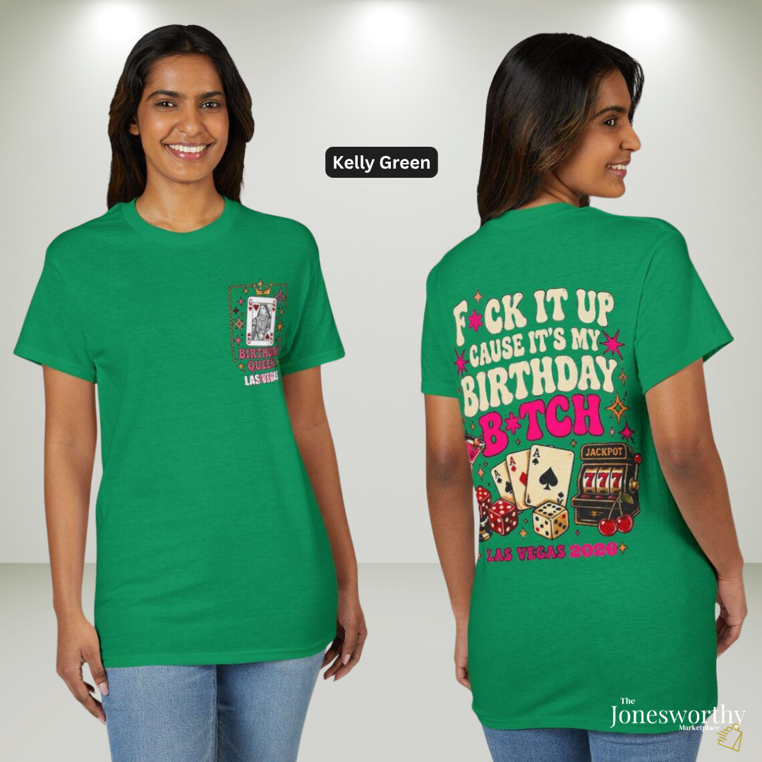 👑🎰♠️ Las Vegas Birthday Collection | Queen Birthday Trip Shirts | Personalized Year | Gildan® 8000 DryBlend® Unisex T-Shirt