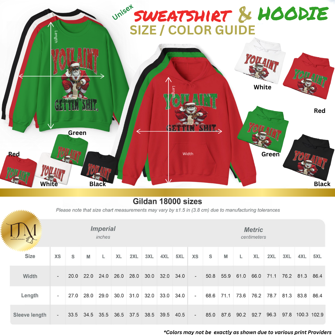 Black Santa “You Ain’t Gettin’ Shit” Christmas Shirt • Funny Holiday Tee, Sweatshirt, Hoodie • Gildan Unisex S–5XL🎄✨