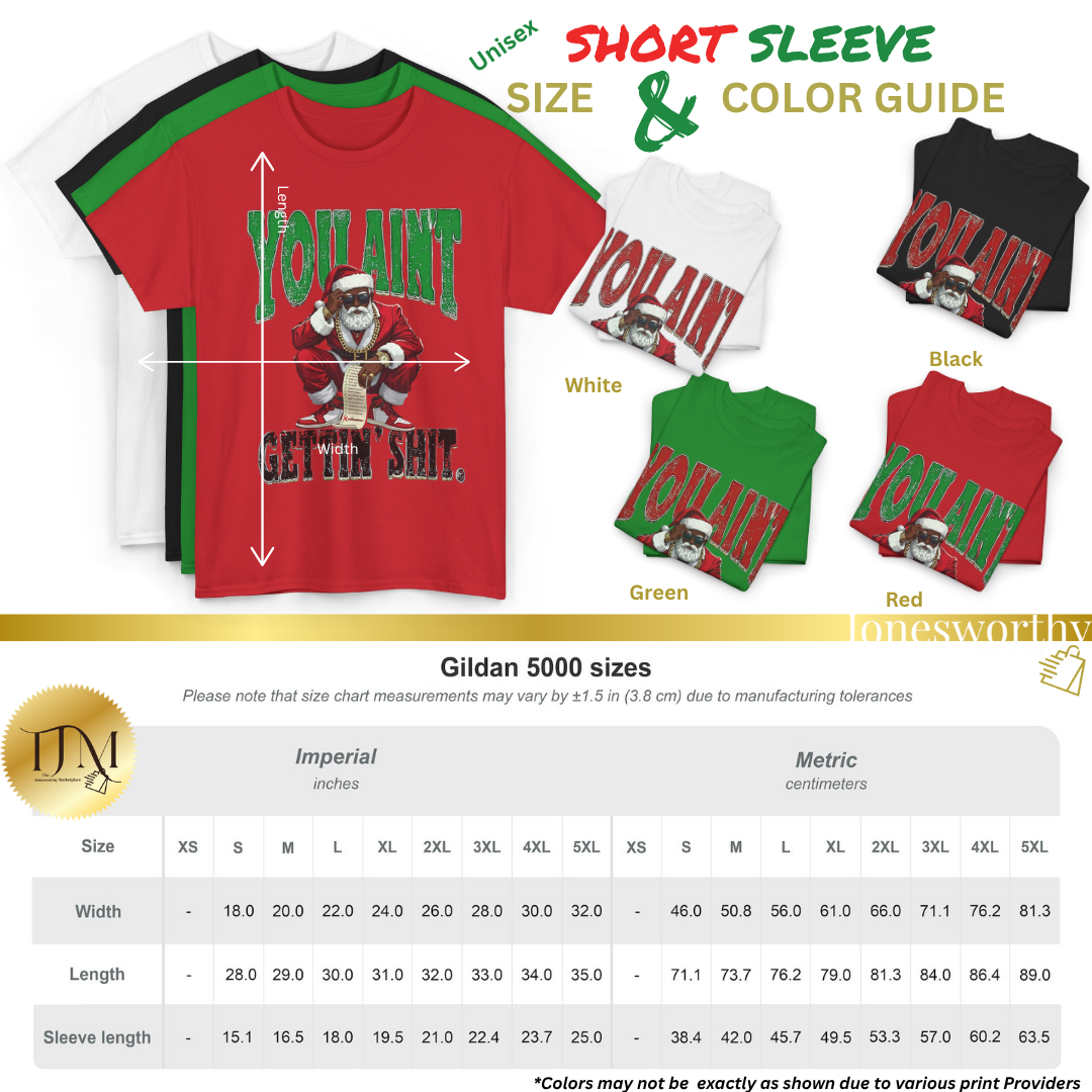 Black Santa “You Ain’t Gettin’ Shit” Christmas Shirt • Funny Holiday Tee, Sweatshirt, Hoodie • Gildan Unisex S–5XL🎄✨