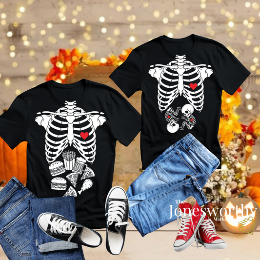 Funny Halloween Pregnancy Couple T-shirt | Pregnancy Announcement | Gender Reveal Mom & Dad Shirts | Baby Skeleton, It's A Girl, Boy or Twins
