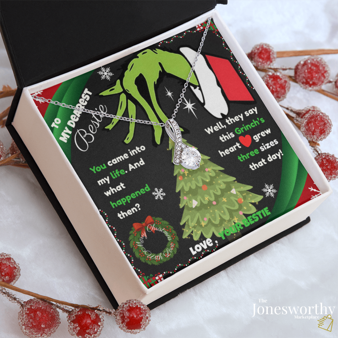 Christmas Necklace for Her – Personalized Alluring Necklace with Custom Message Card – “This Heart Grew Three Sizes” – Gift for Daughter, Sister, Niece, Granddaughter🎄✨