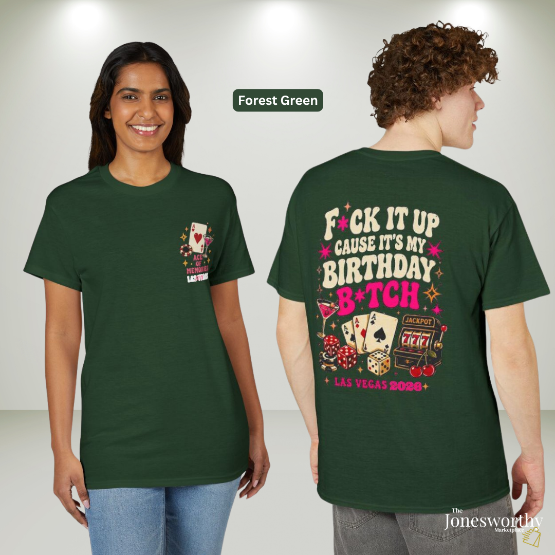👑🎰♠️ Las Vegas Birthday Collection | Queen Birthday Trip Shirts | Personalized Year | Gildan® 8000 DryBlend® Unisex T-Shirt