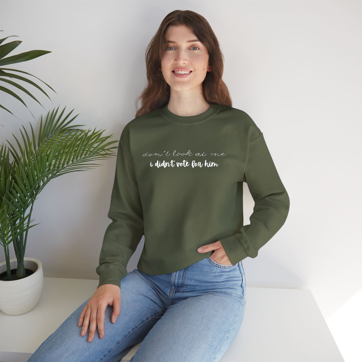 Don't Look at Me I Didn't Vote for Him | Unisex Embroidered Crewneck Sweatshirt | Political Humor Gift | Patriotic Statement Apparel