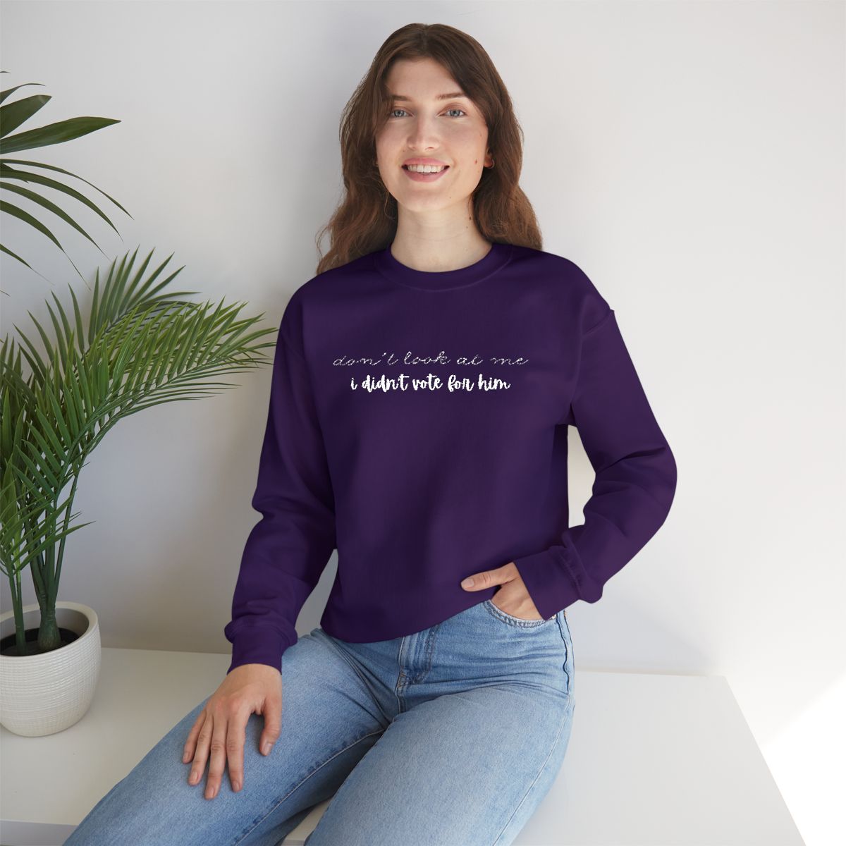 Don't Look at Me I Didn't Vote for Him | Unisex Embroidered Crewneck Sweatshirt | Political Humor Gift | Patriotic Statement Apparel