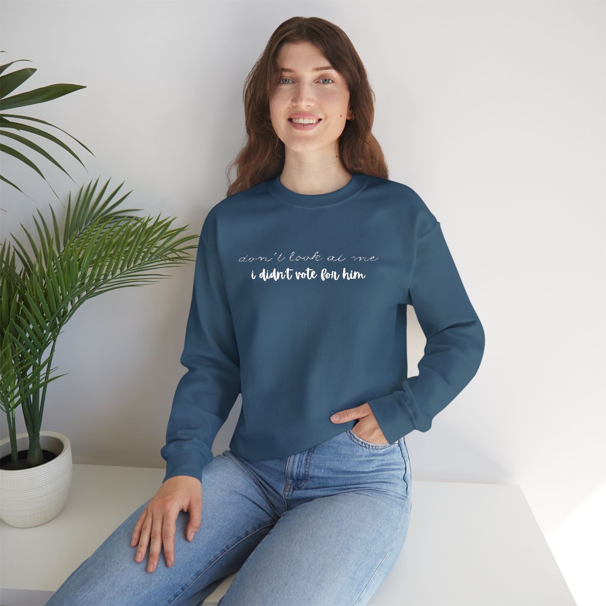 Don't Look at Me I Didn't Vote for Him | Unisex Embroidered Crewneck Sweatshirt | Political Humor Gift | Patriotic Statement Apparel