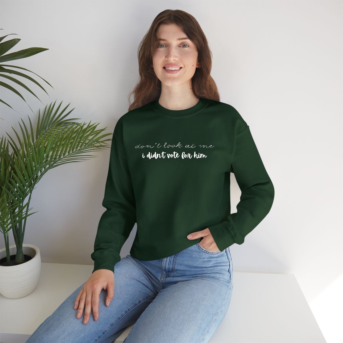 Don't Look at Me I Didn't Vote for Him | Unisex Embroidered Crewneck Sweatshirt | Political Humor Gift | Patriotic Statement Apparel