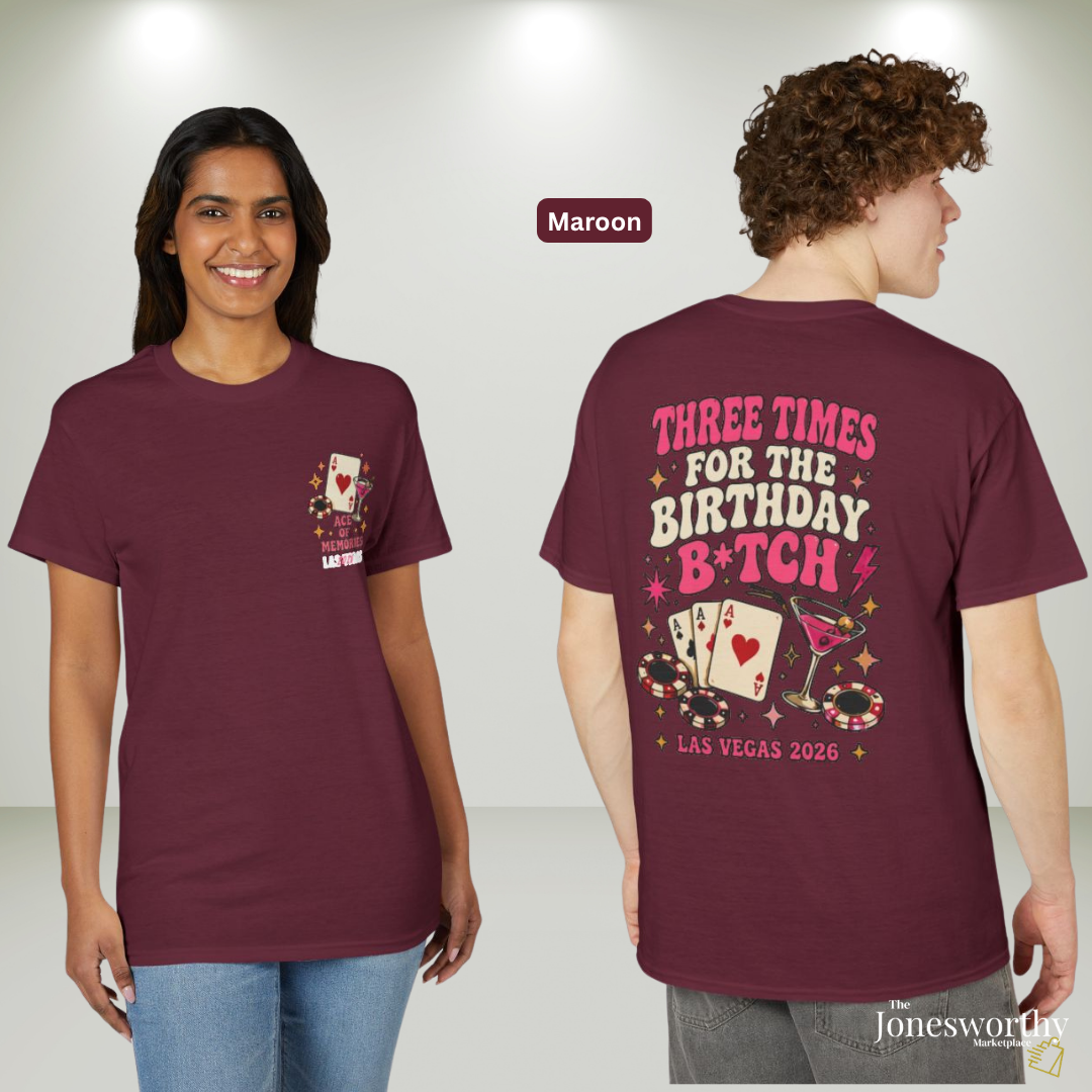 👑🎰♠️ Las Vegas Birthday Collection | Queen Birthday Trip Shirts | Personalized Year | Gildan® 8000 DryBlend® Unisex T-Shirt
